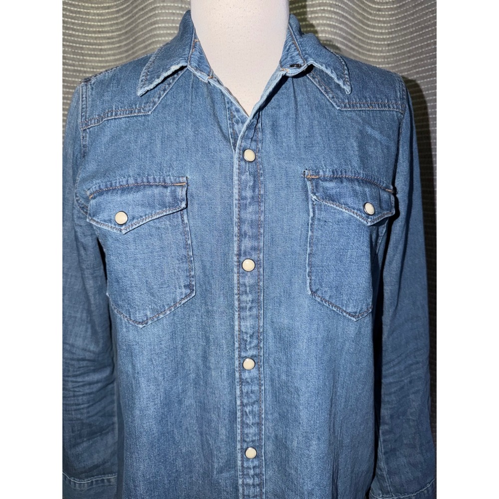 Lucky Brand Womens Medium Wash Denim Western Snap Front Shirt Dress Small B7 - Picture 4 of 9